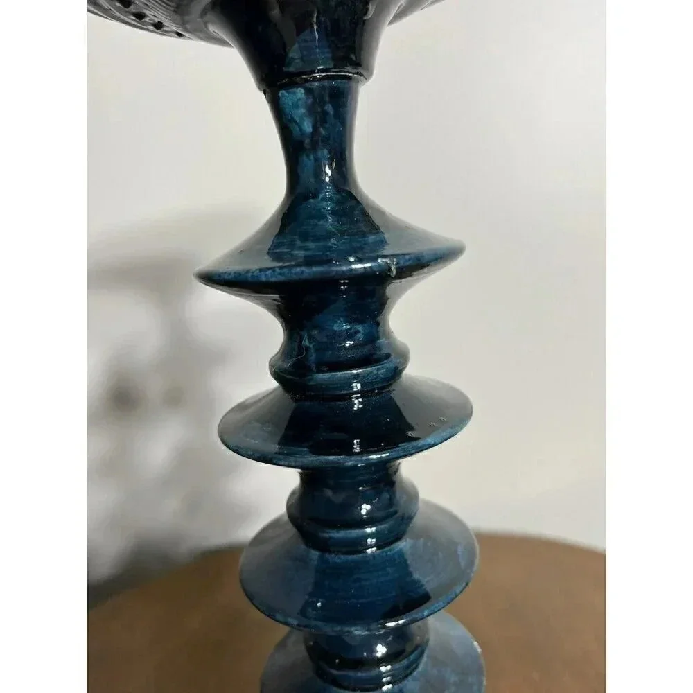 Anthropologie‎ Teal metal enamel extra large candlestick holder